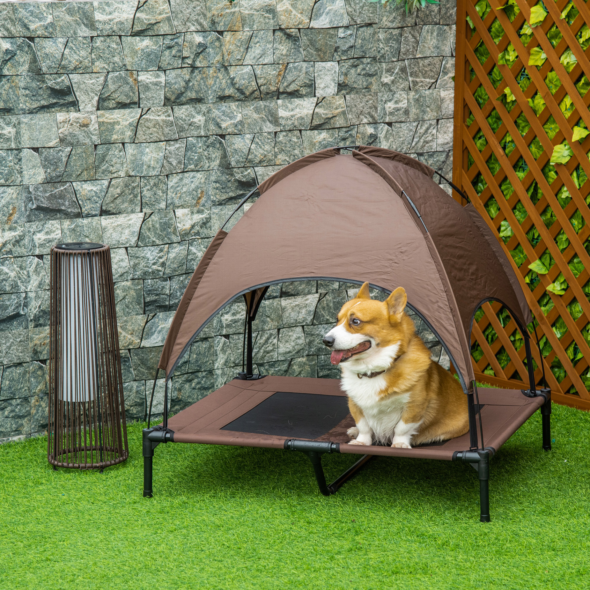 PawHut Elevated Dog Bed with Canopy Coffee Large Dogs