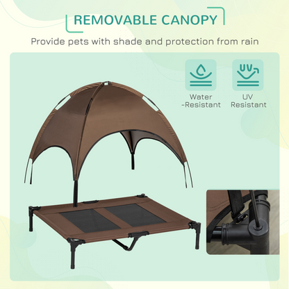 PawHut Elevated Dog Bed with Canopy Coffee Large Dogs