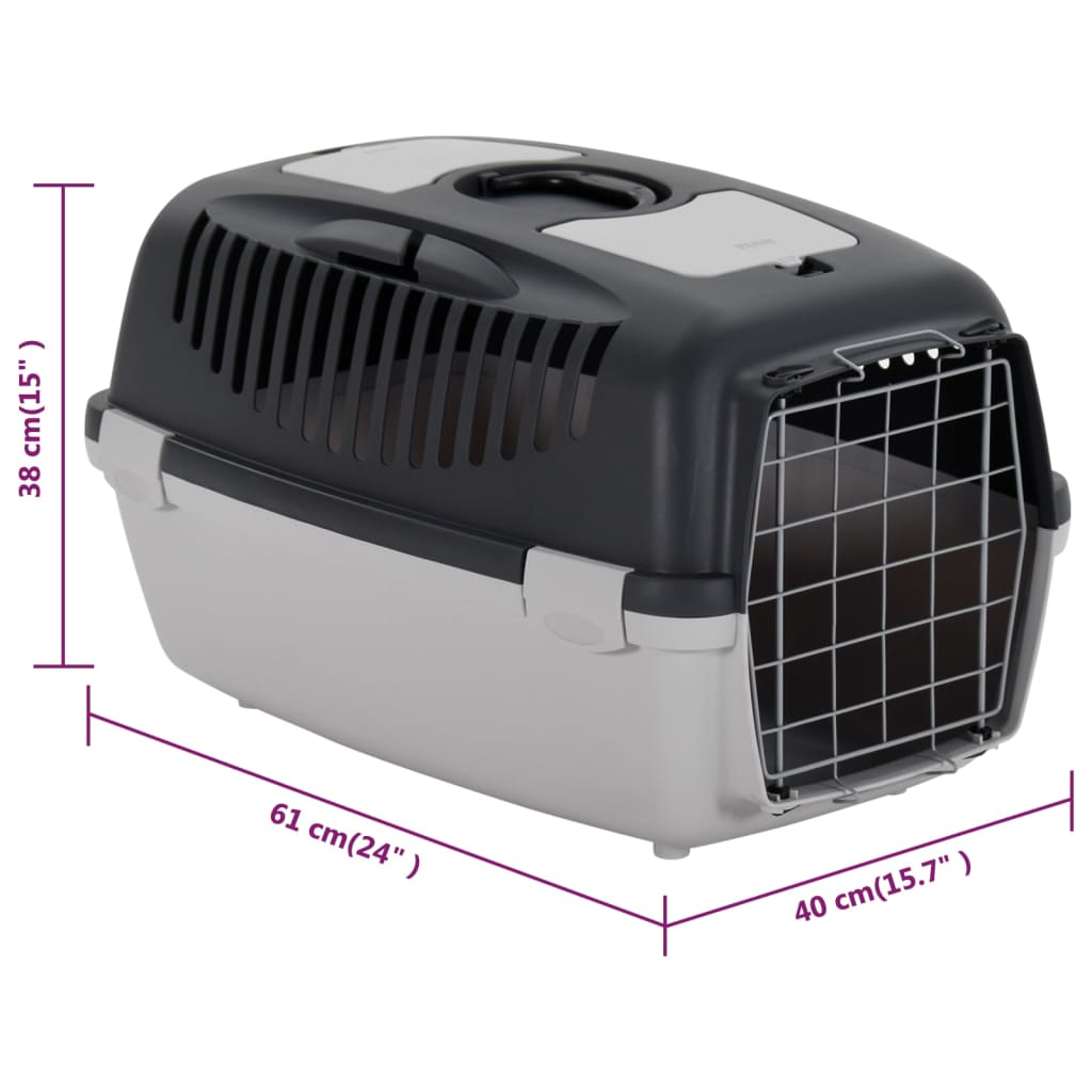 vidaXL Pet Carrier Grey and Black 61x40x38 cm PP