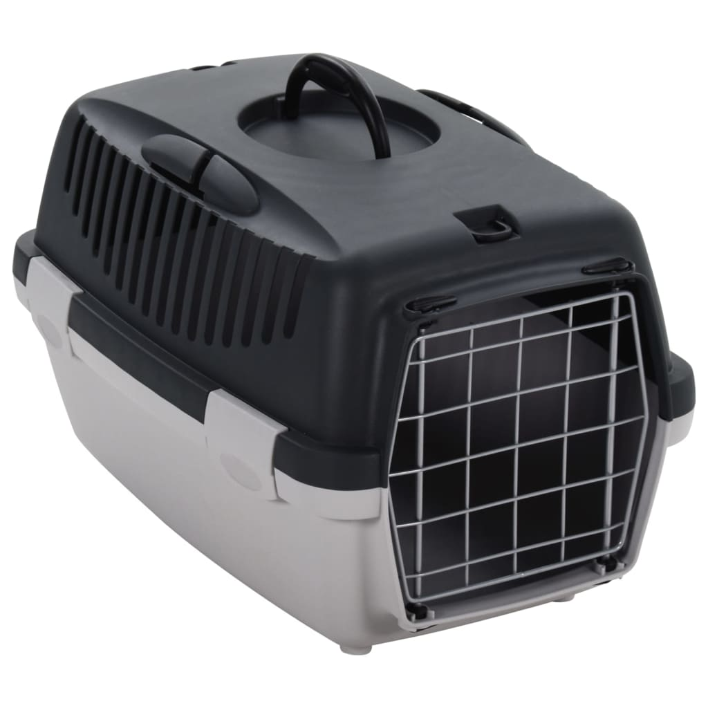 vidaXL Pet Transport Box Grey and Black 48x32x31 cm