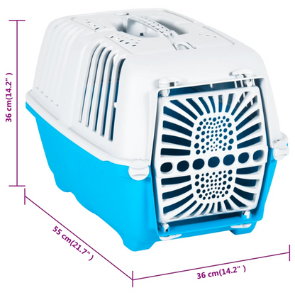 vidaXL Pet Carrier White and Blue 55x36x36cm Polypropylene