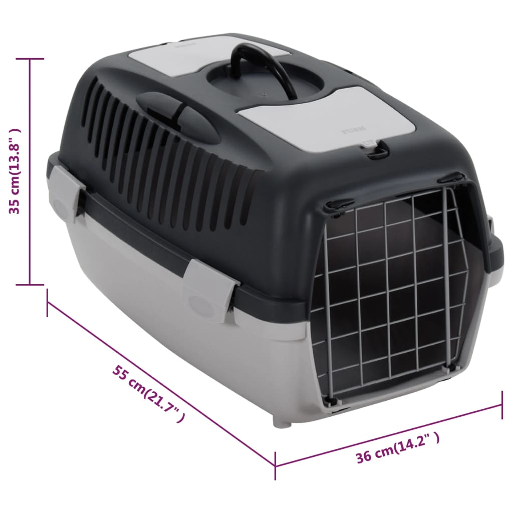 vidaXL Pet Transport Box Grey and Black 55x36x35 cm PP