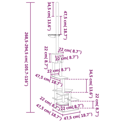 vidaXL Floor to Ceiling Cat Tree Dark Grey 268.5-294.5 cm