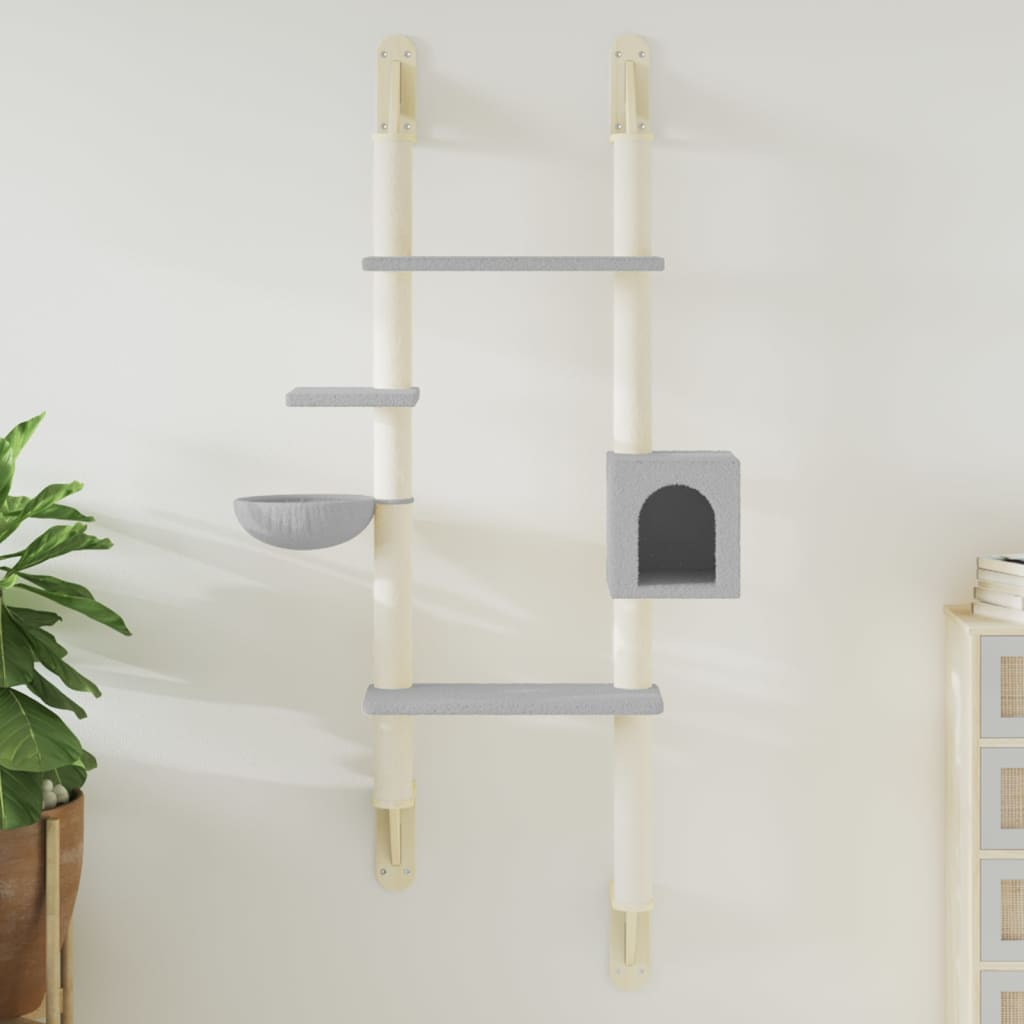 vidaXL Wall-mounted Cat Tree with Scratching Post Light Grey