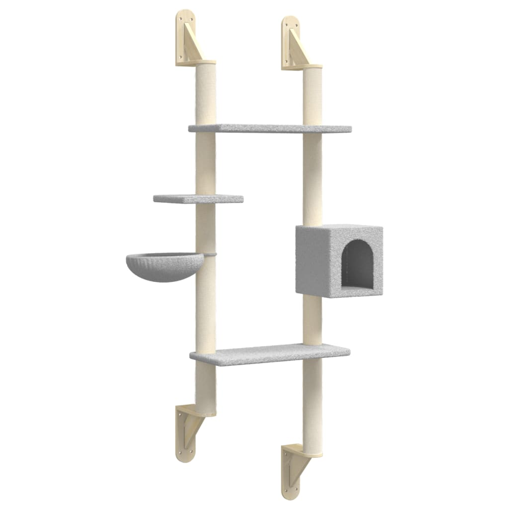 vidaXL Wall-mounted Cat Tree with Scratching Post Light Grey