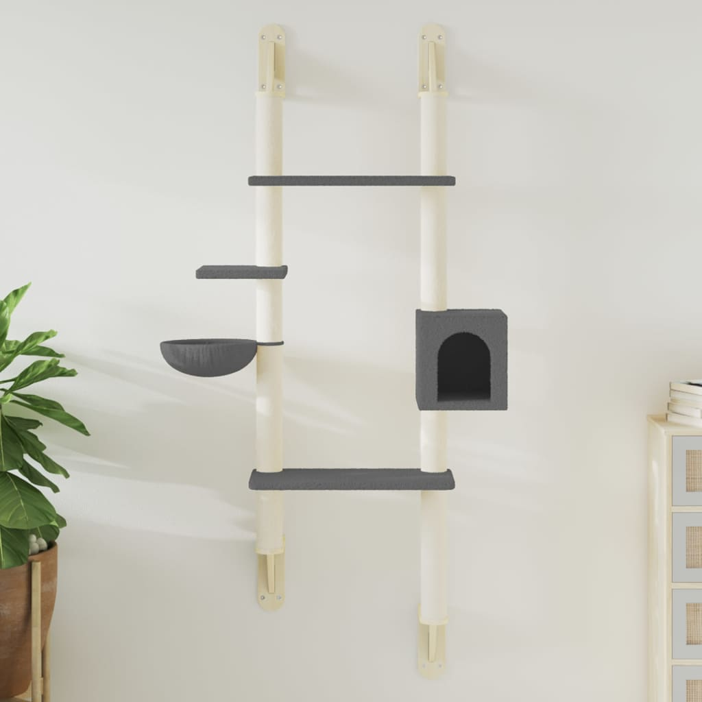 vidaXL Wall-mounted Cat Tree with Scratching Post Dark Grey 180 cm