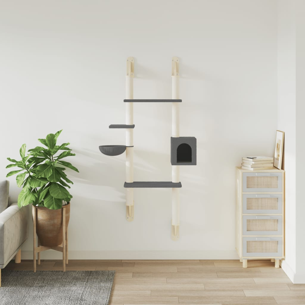 vidaXL Wall-mounted Cat Tree with Scratching Post Dark Grey 180 cm