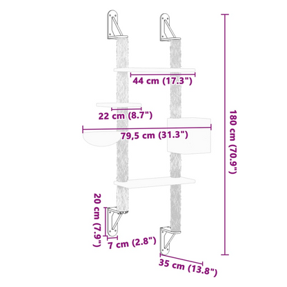 vidaXL Wall-mounted Cat Tree with Scratching Post Dark Grey 180 cm