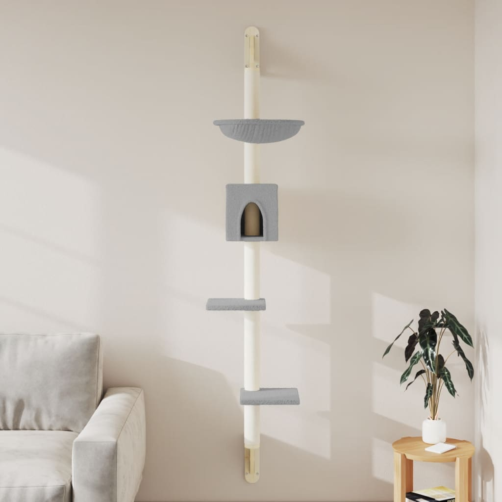 vidaXL Wall-mounted Cat Tree with Scratching Post Light Grey 187 cm