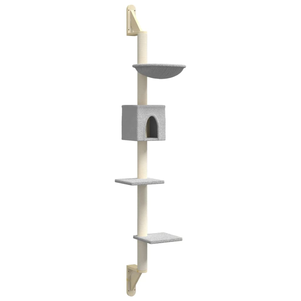 vidaXL Wall-mounted Cat Tree with Scratching Post Light Grey 187 cm