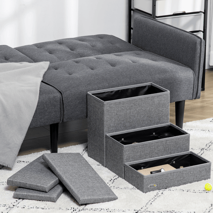 PawHut 3 Step Dog Steps with Storage Boxes, Cat Stairs for Bed, Pet Ladder for Couch, Sofa Light Grey