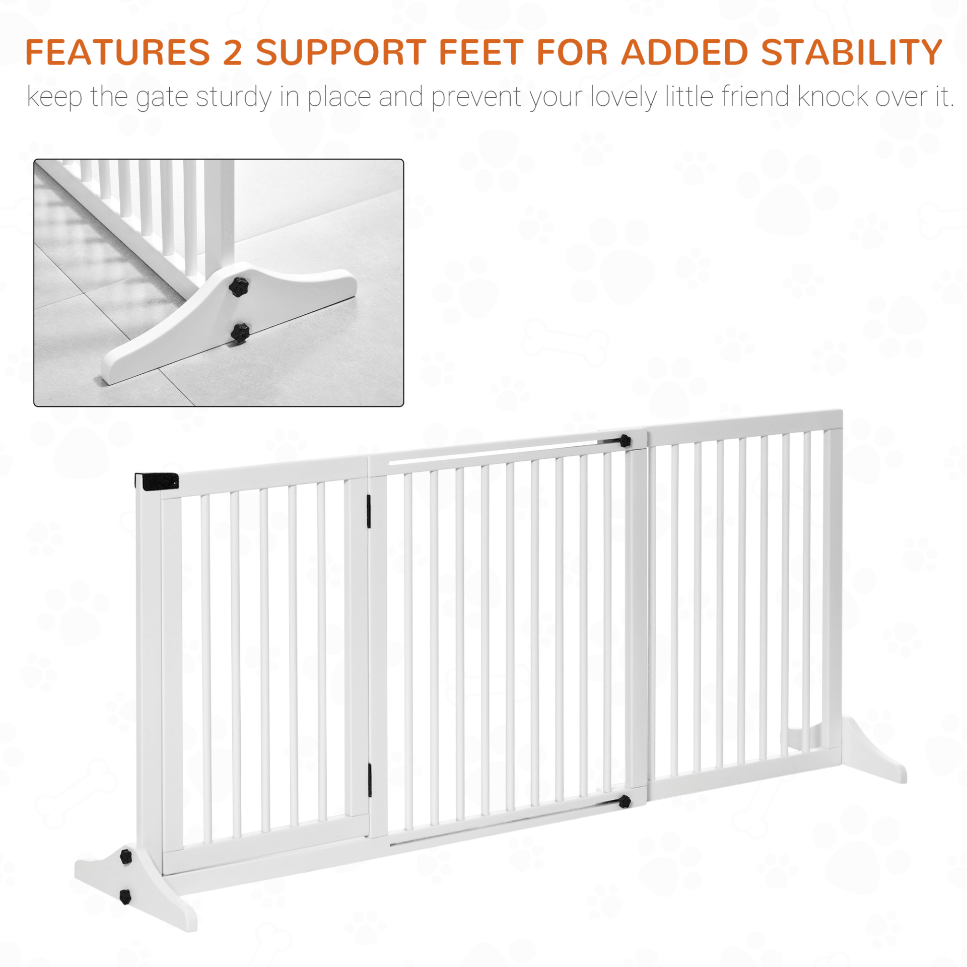 PawHut Adjustable Freestanding Wooden Pet Gate - 3 Panels Safety Gate with Lockable Door | White 166L x 36W x 71H cm - FluffePet