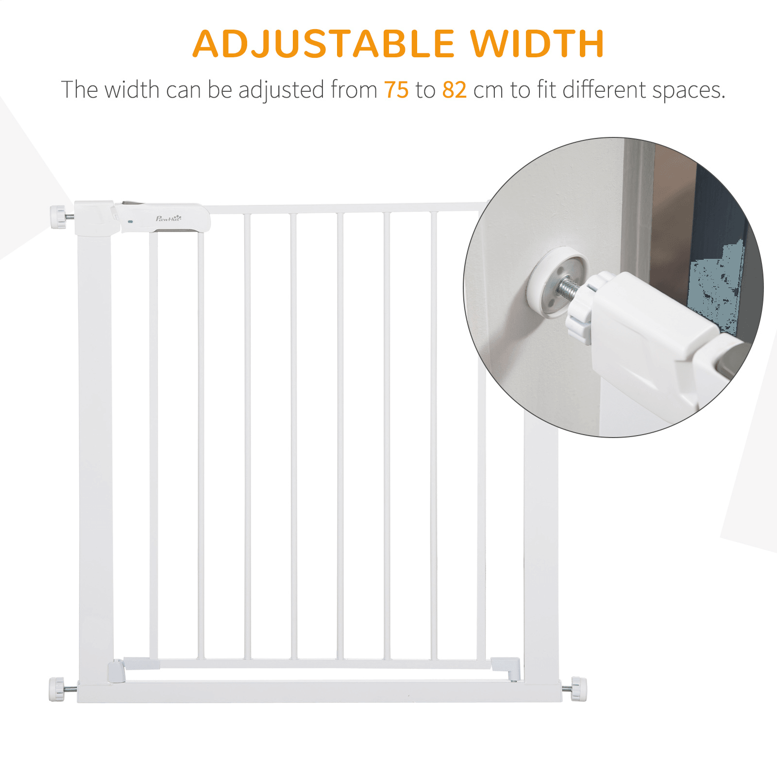 PawHut Adjustable Pet Safety Gate Dog Barrier Room Divider Stair Guard | White 76L x 75W x 82H - FluffePet