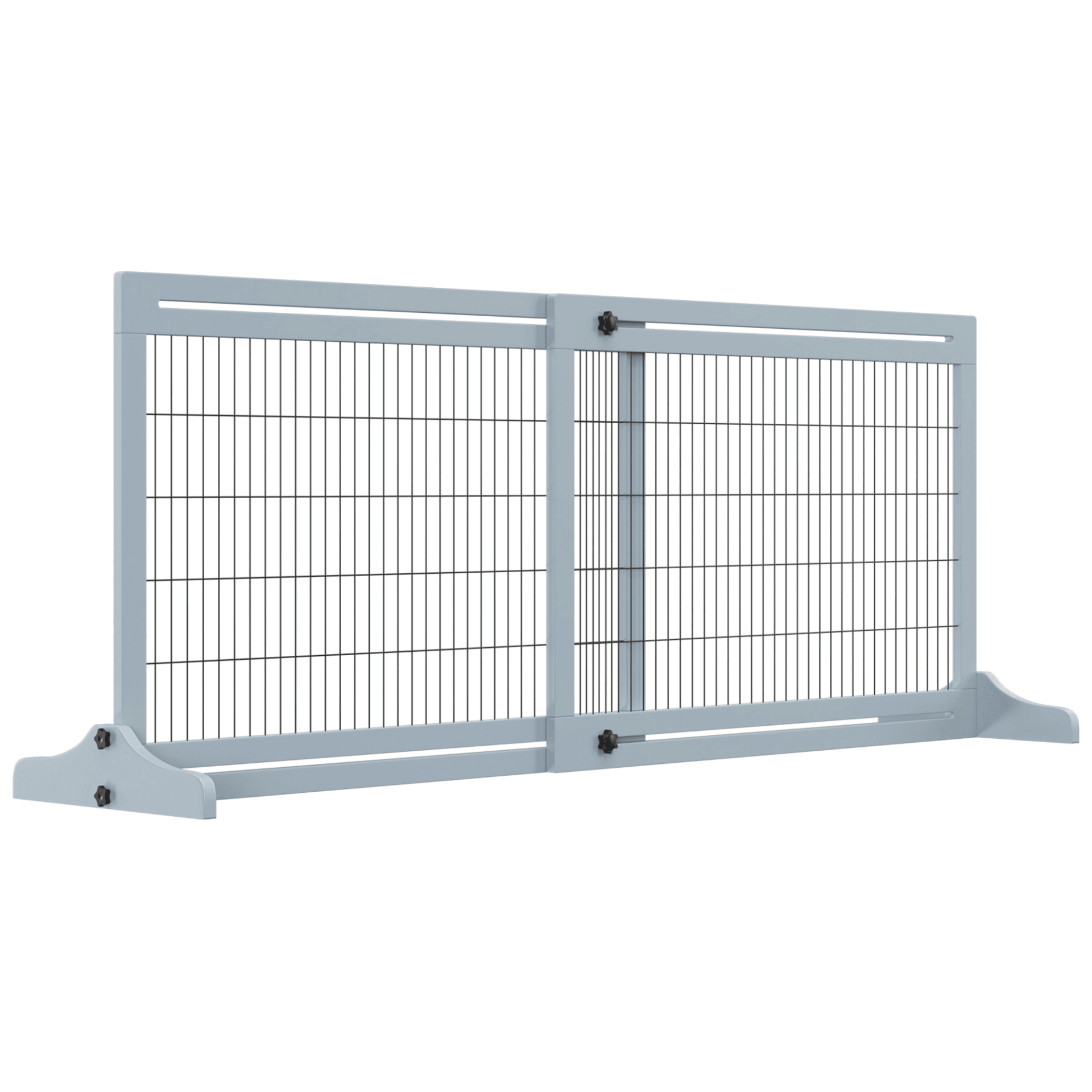 PawHut Adjustable Wooden Pet Gate, Freestanding Dog Barrier Fence with 2 Panels for Doorway, Hallway, 69H x 104-183 cm, Blue-grey