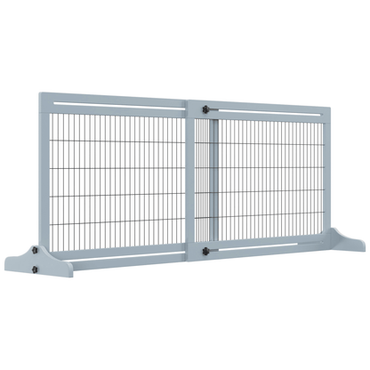 PawHut Adjustable Wooden Pet Gate, Freestanding Dog Barrier Fence with 2 Panels for Doorway, Hallway, 69H x 104-183 cm, Blue-grey