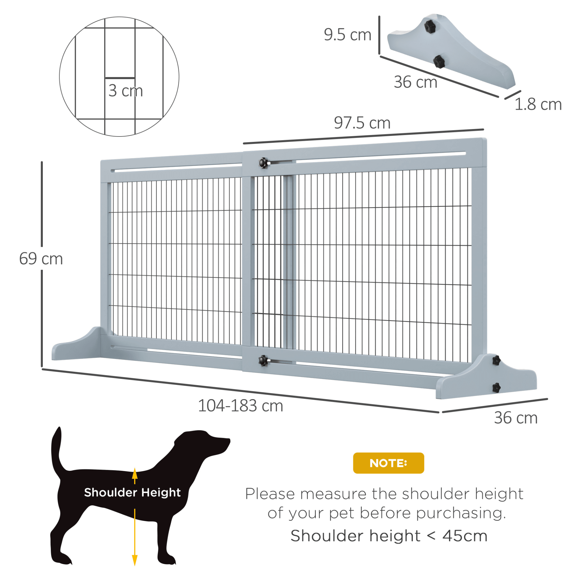 PawHut Adjustable Wooden Pet Gate, Freestanding Dog Barrier Fence with 2 Panels for Doorway, Hallway, 69H x 104-183 cm, Blue-grey