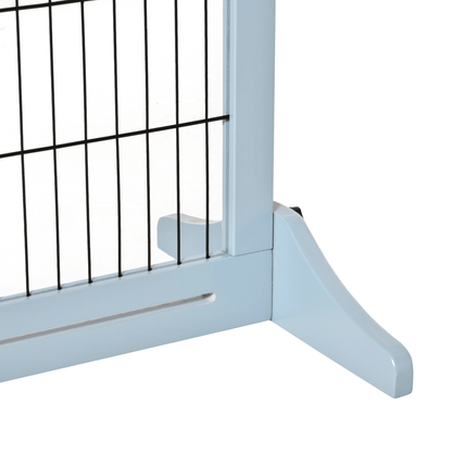 PawHut Adjustable Wooden Pet Gate | Freestanding Dog Barrier Fence with 2 Panels | Blue-Grey 104-183L x 36W x 69H cm - FluffePet