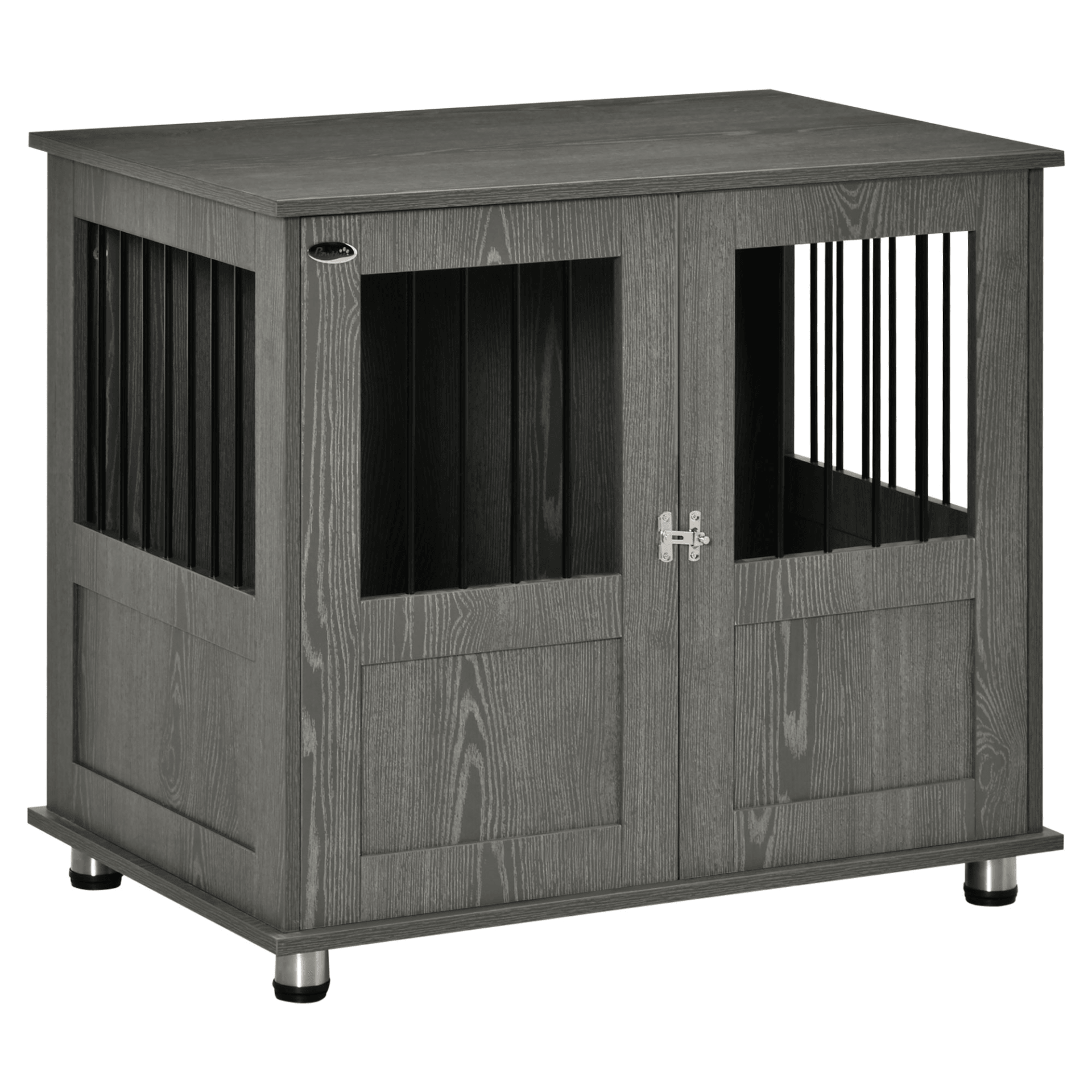 PawHut Dog Crate Furniture End Table for Small and Medium Dogs with Magnetic Door Grey