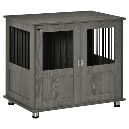 PawHut Dog Crate Furniture End Table for Small and Medium Dogs with Magnetic Door Grey