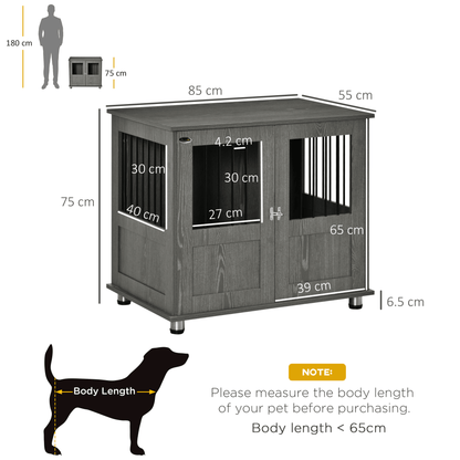 PawHut Dog Crate Furniture End Table for Small and Medium Dogs with Magnetic Door Grey