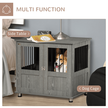 PawHut Dog Crate Furniture End Table for Small and Medium Dogs with Magnetic Door Grey