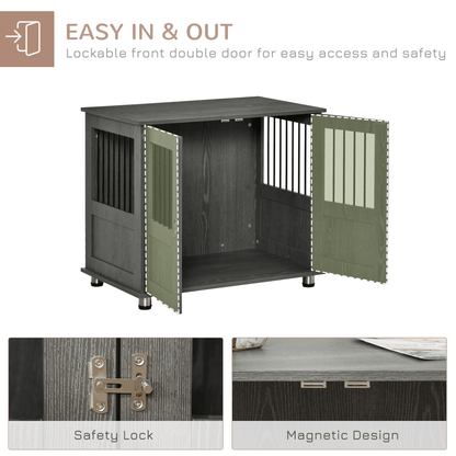 PawHut Dog Crate Furniture End Table for Small and Medium Dogs with Magnetic Door Grey