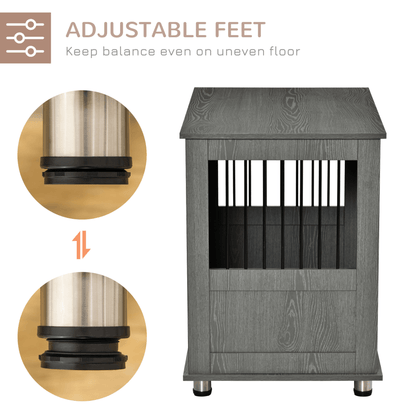 PawHut Dog Crate Furniture End Table, Pet Kennel with Magnetic Door | Grey 75H x 85W x 55D cm Small & Medium Dogs - FluffePet