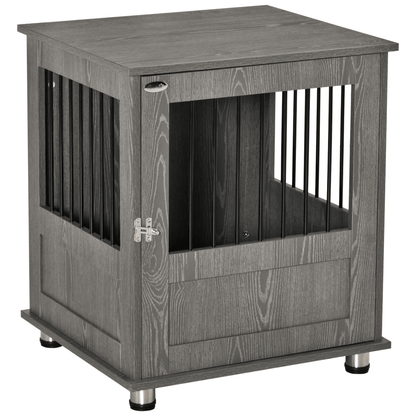 PawHut Wooden Dog Crate Furniture End Table with Magnetic Door Grey