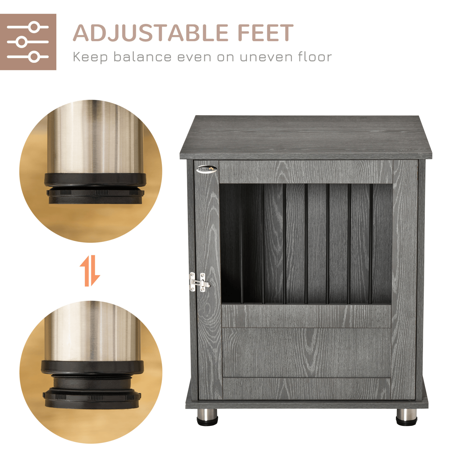 PawHut Dog Crate Furniture End Table with Magnetic Door | Grey 70H x 60W x 55D cm - FluffePet