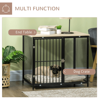 PawHut Dog Crate Furniture Side End Table Indoor w/ Soft Washable Cushion Wire Mesh for Small and Medium Dogs