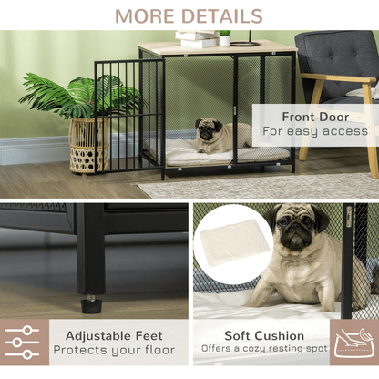 PawHut Dog Crate Furniture Side End Table Indoor w/ Soft Washable Cushion Wire Mesh for Small and Medium Dogs