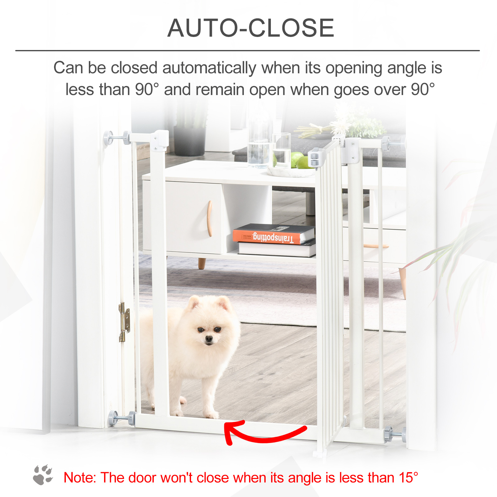 PawHut Dog Gate Adjustable Safety Gate Metal Pet Barrier w/ Auto-Close Door Double Locking Easy-Open Doors Stairs Home 74-80cm Wide, White