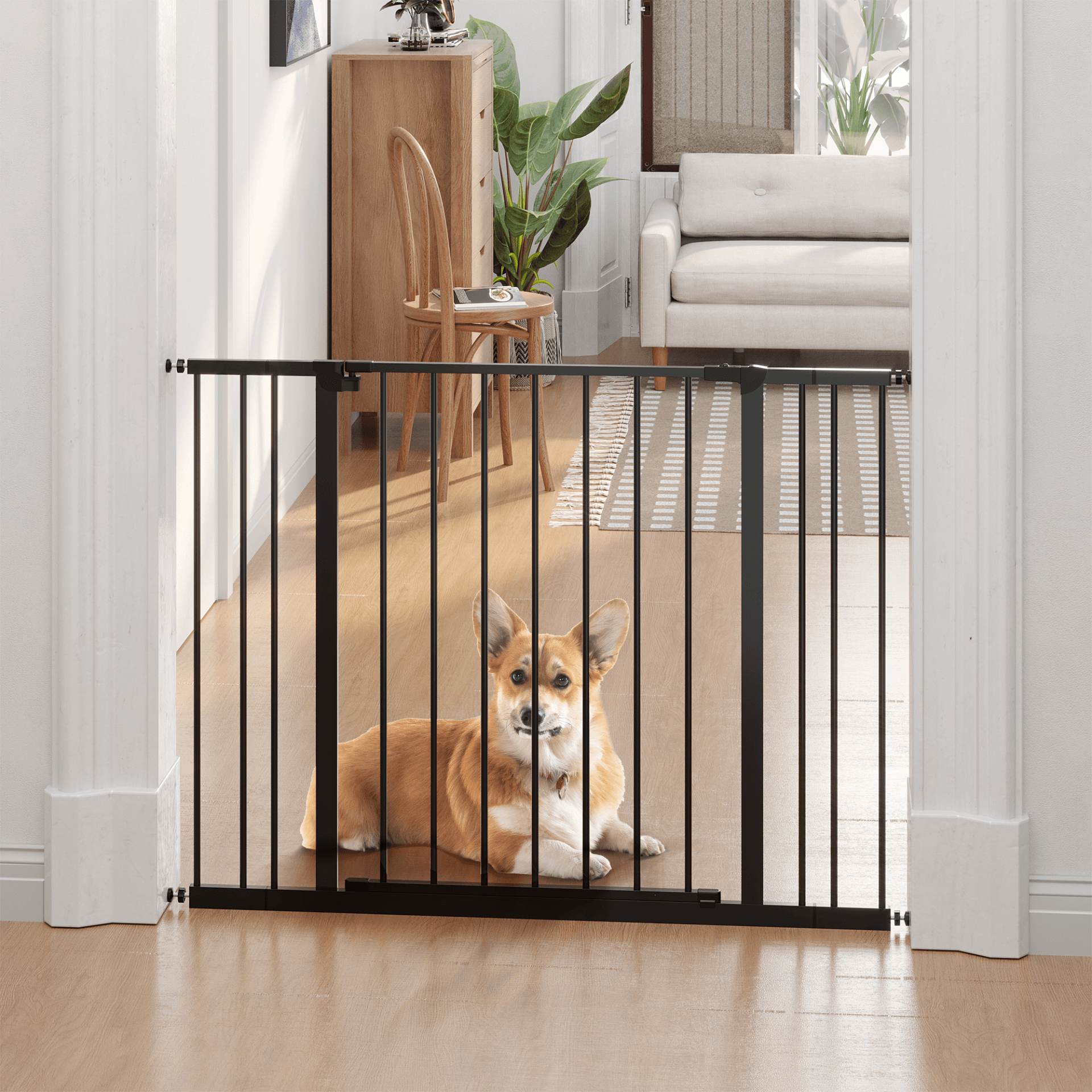 PawHut Dog Gate Pet Safety Gate Stair Barrier Pressure Fit Adjustable Black