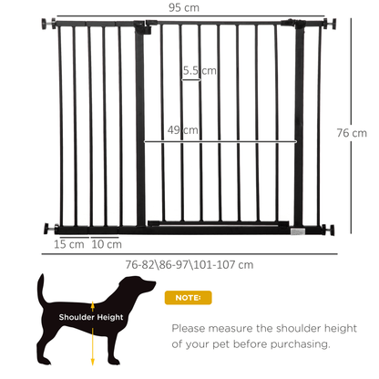 PawHut Dog Gate Pet Safety Gate Stair Barrier Pressure Fit Adjustable Black