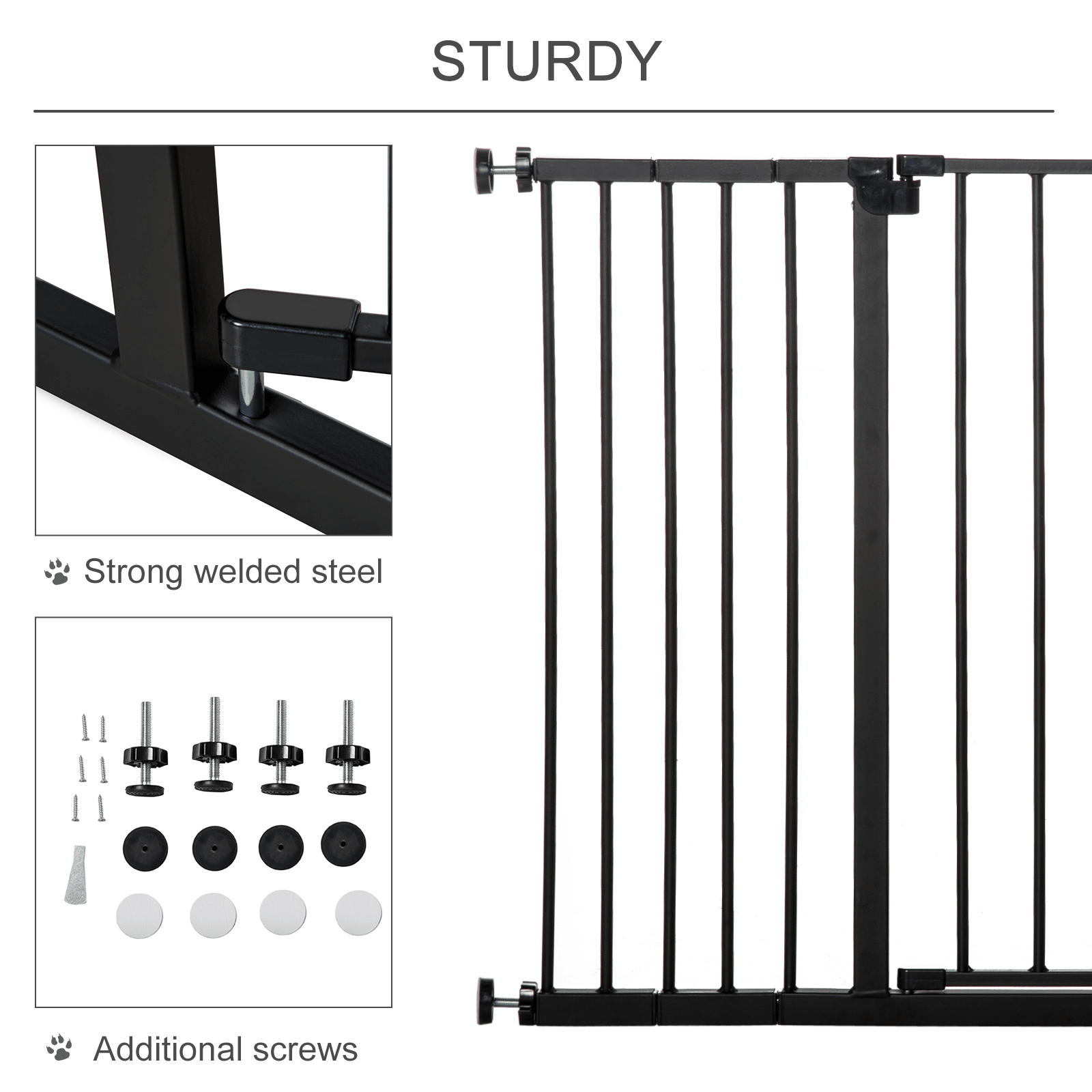 PawHut Dog Gate Pet Safety Gate Stair Barrier Pressure Fit Adjustable Black