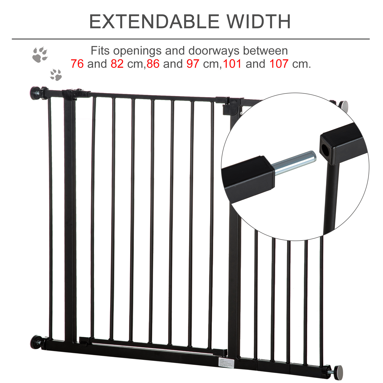 PawHut Dog Gate Pet Safety Gate Stair Barrier Pressure Fit Adjustable Black