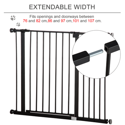 PawHut Dog Gate Pet Safety Gate Stair Barrier Pressure Fit Adjustable Black