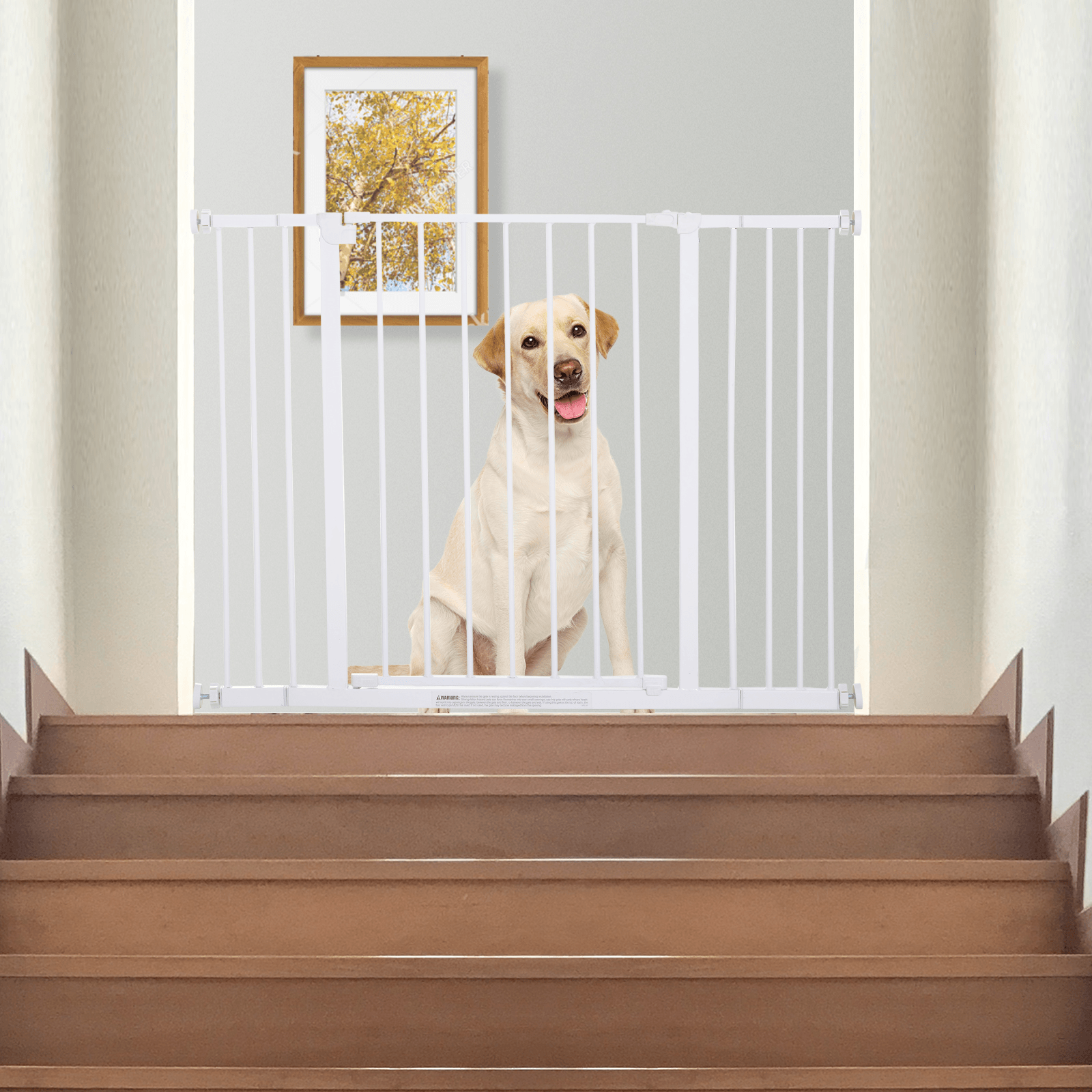 PawHut Dog Gate Pet Safety Gate Stair Barrier Pressure Fit Adjustable White