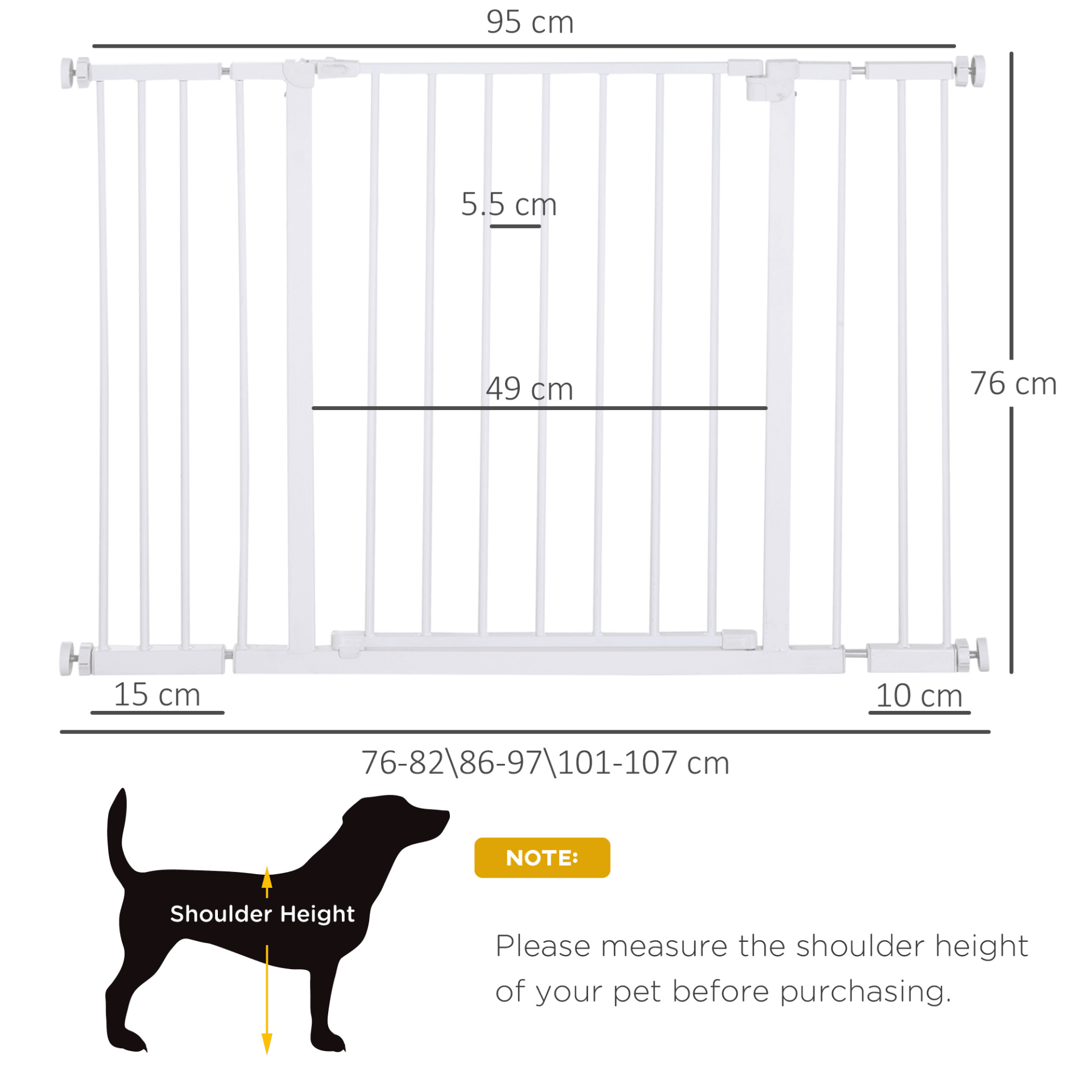 PawHut Dog Gate Pet Safety Gate Stair Barrier Pressure Fit Adjustable White