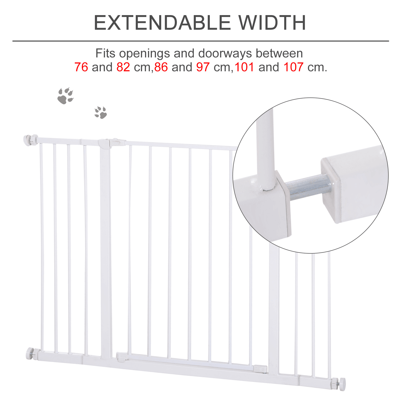 PawHut Dog Gate Pet Safety Gate Stair Barrier - Adjustable | White 107L x 12W x 76H cm - FluffePet