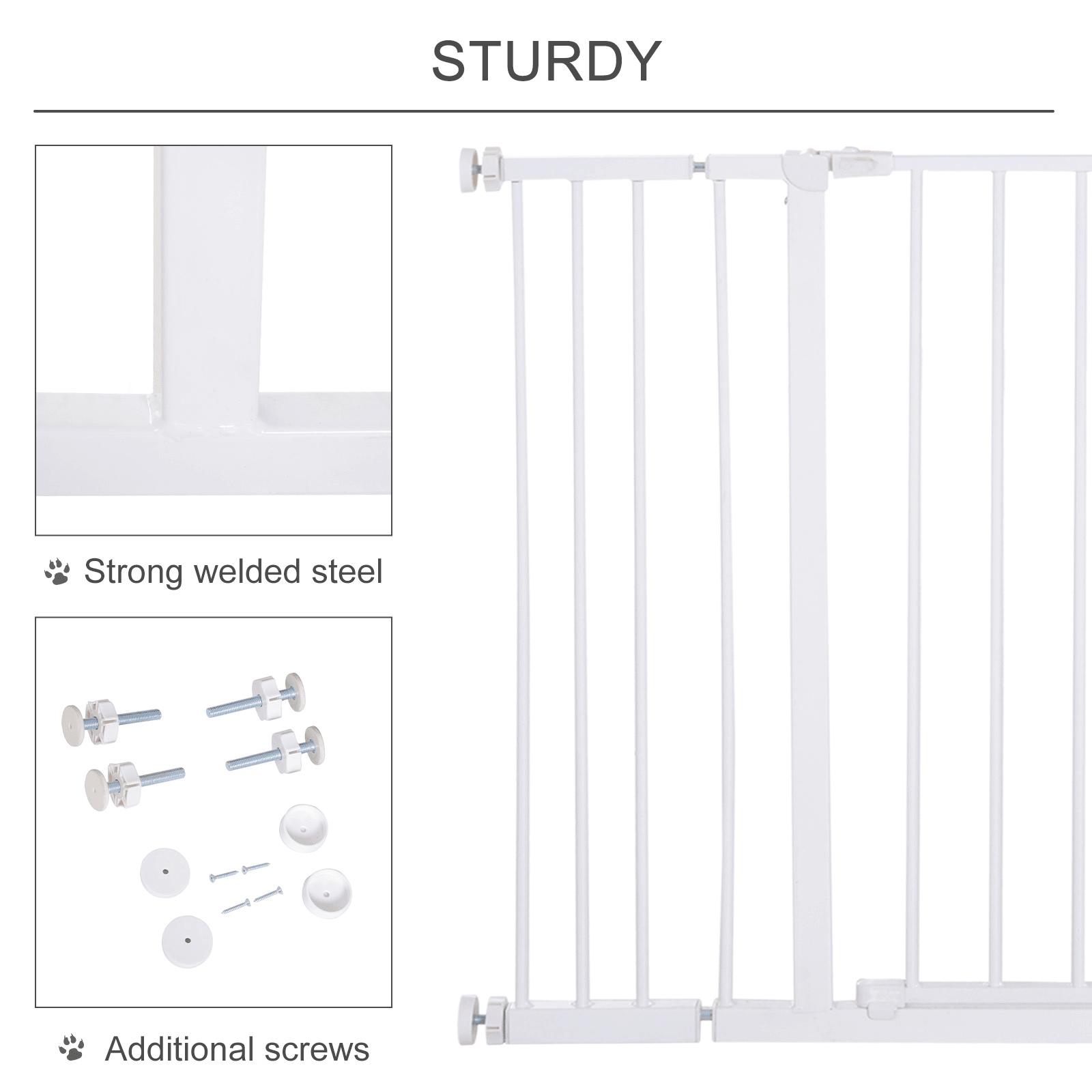 PawHut Dog Gate Pet Safety Gate Stair Barrier - Adjustable | White 107L x 12W x 76H cm - FluffePet