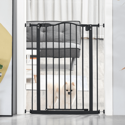 PawHut Dog Gate Pressure Fit Pet Tall Stairs Gate Safety Barrier Auto Close with Double Locking Black 94cm Hight Extra Tall 74-80cm Wide