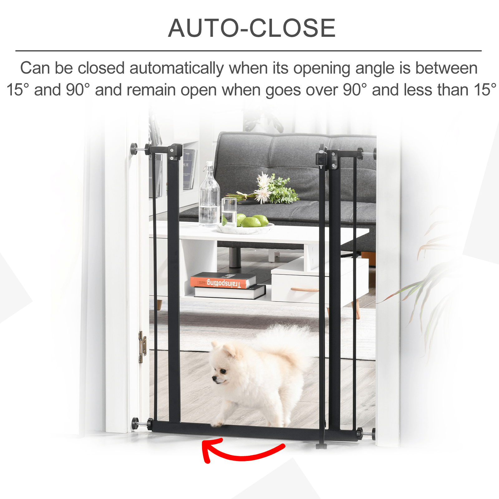 PawHut Dog Gate Pressure Fit Pet Tall Stairs Gate Safety Barrier Auto Close with Double Locking Black 94cm Hight Extra Tall 74-80cm Wide