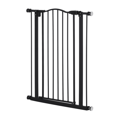 PawHut Dog Gate Pressure Fit Pet Tall Stairs Gate Safety Barrier Auto Close with Double Locking | Black 94cm Extra Tall, 74-80cm Wide - FluffePet