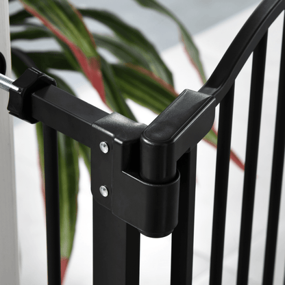 PawHut Dog Gate Pressure Fit Pet Tall Stairs Gate Safety Barrier Auto Close with Double Locking | Black 94cm Extra Tall, 74-80cm Wide - FluffePet