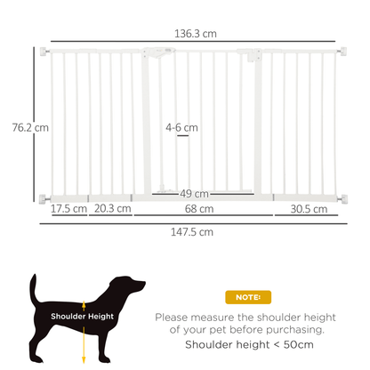 PawHut Dog Gate Stair Gate Pressure Fit Pets Barrier Auto Close for Doorway Hallway White