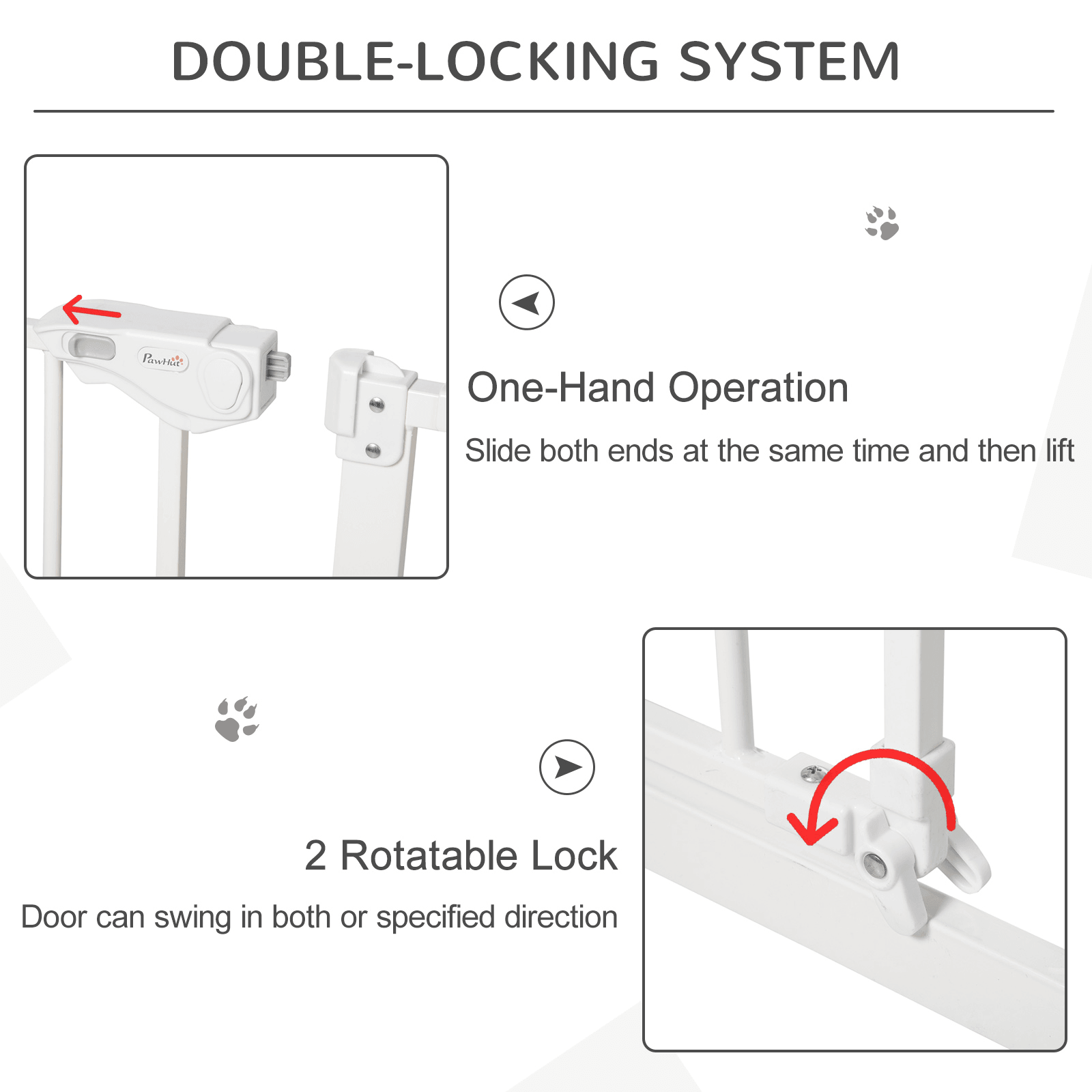 PawHut Dog Gate Stair Gate Pressure Fit Pets Barrier Auto Close for Doorway Hallway | White 74-148cm Wide Adjustable - FluffePet