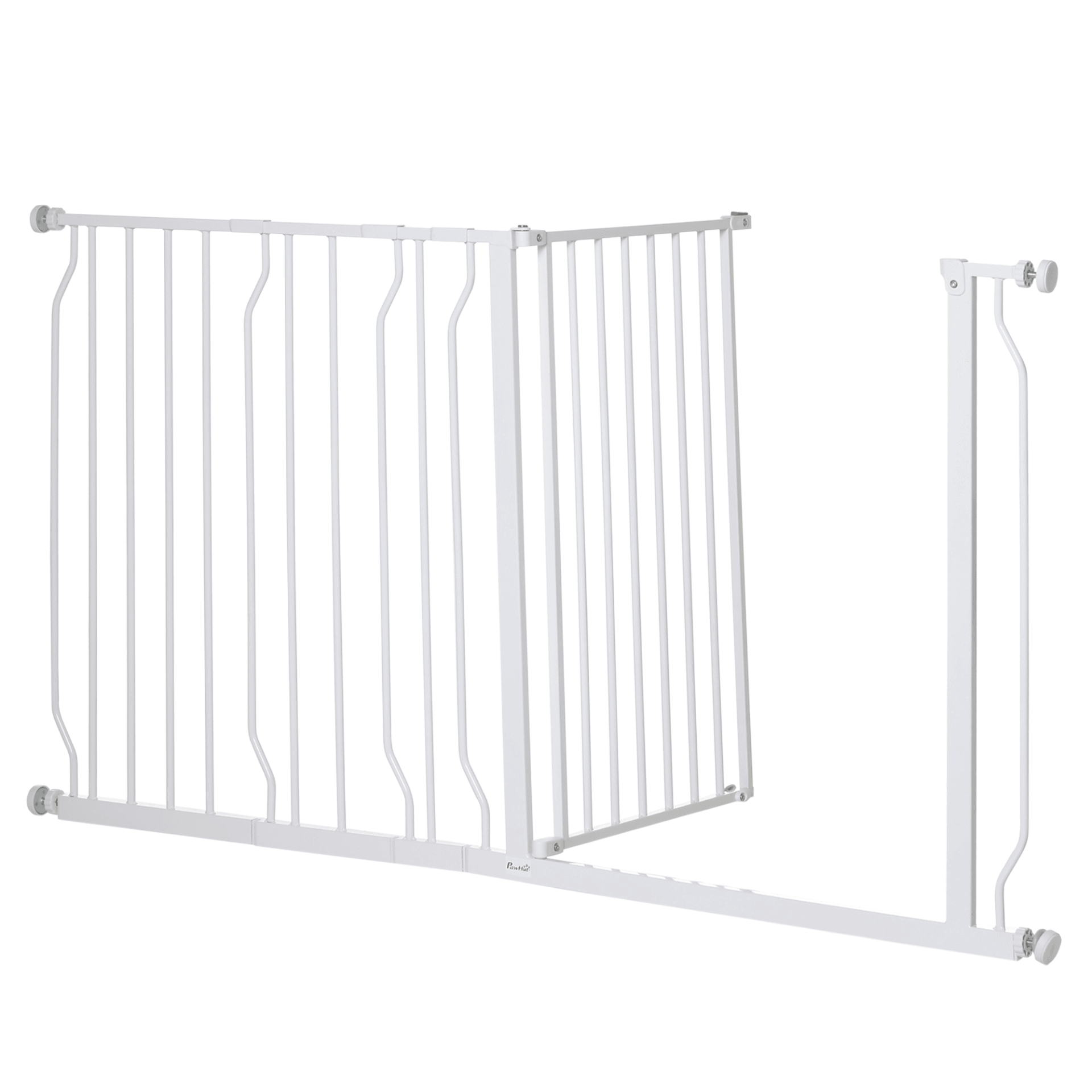 PawHut Dog Gate Wide Stair Gate w/ Door Pressure Fit Pets Barrier for Doorway, Hallway, 76H x 75-145W cm - White