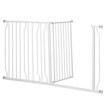 PawHut Dog Gate Wide Stair Gate w/ Door Pressure Fit Pets Barrier for Doorway, Hallway, 76H x 75-145W cm - White