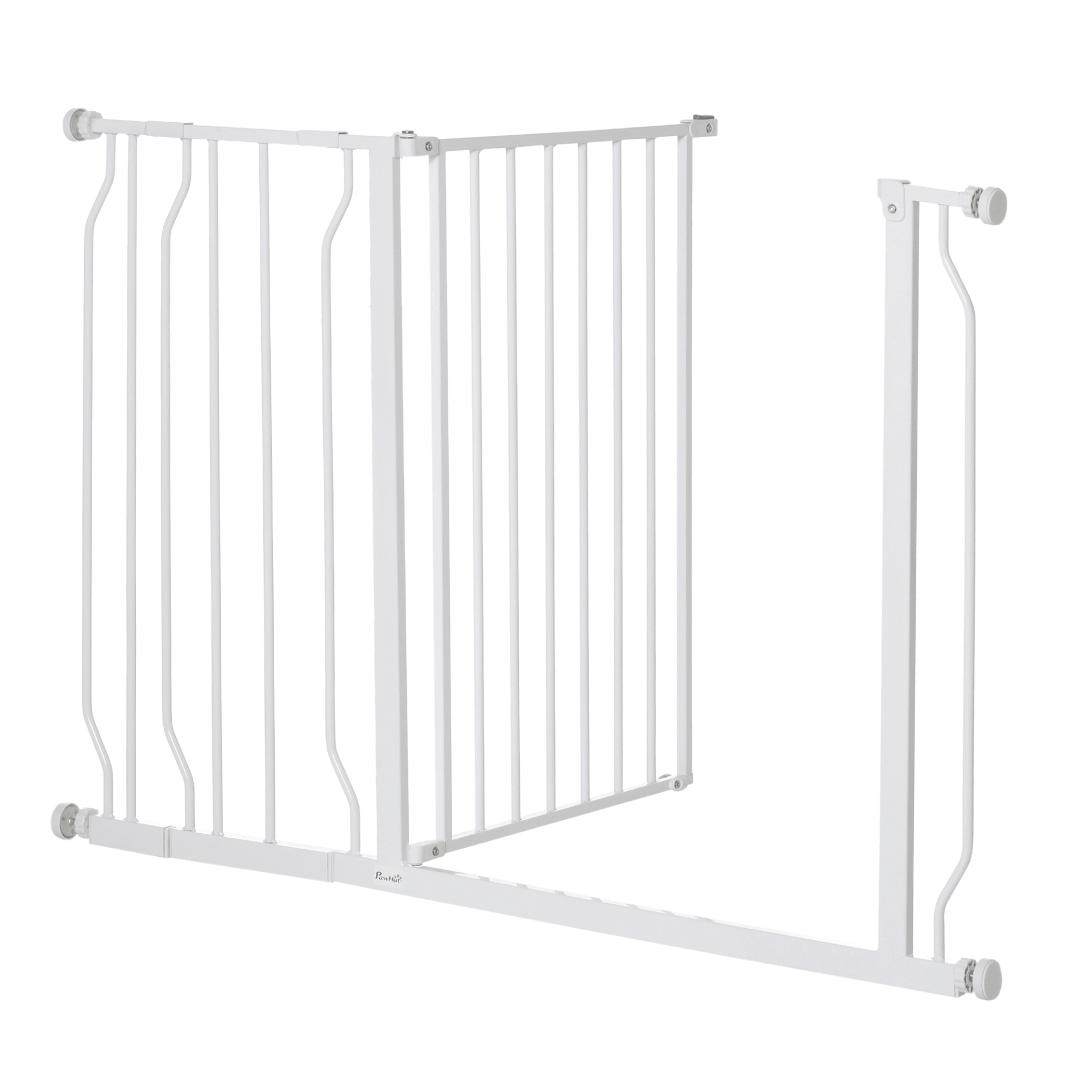 PawHut Dog Gate Wide Stair Gate w/ Door Pressure Fit Pets Barrier for Doorway, Hallway, 76H x 75-115W cm | White